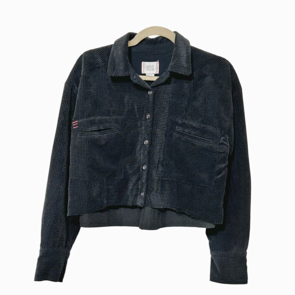 BDG Urban Outfitters oversized corduroy cropped jacket in black